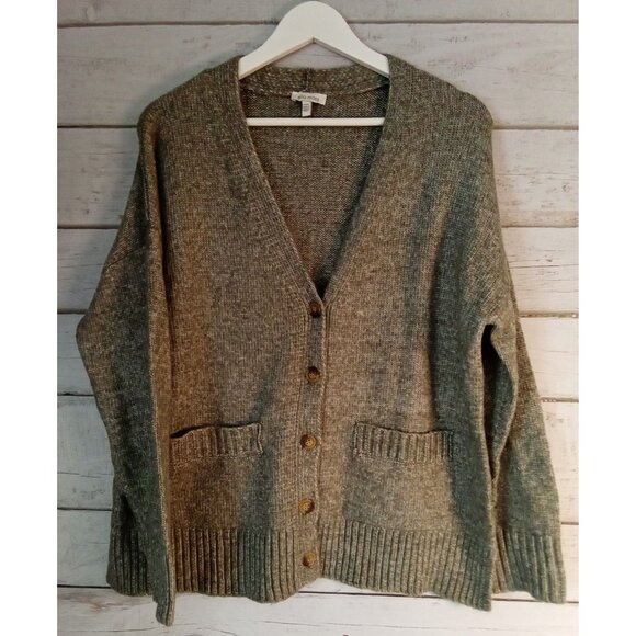 Ella Moss Women's Relaxed Boyfriend Fit Button-Up Cardigan, Green/Gray Small - Picture 1 of 11